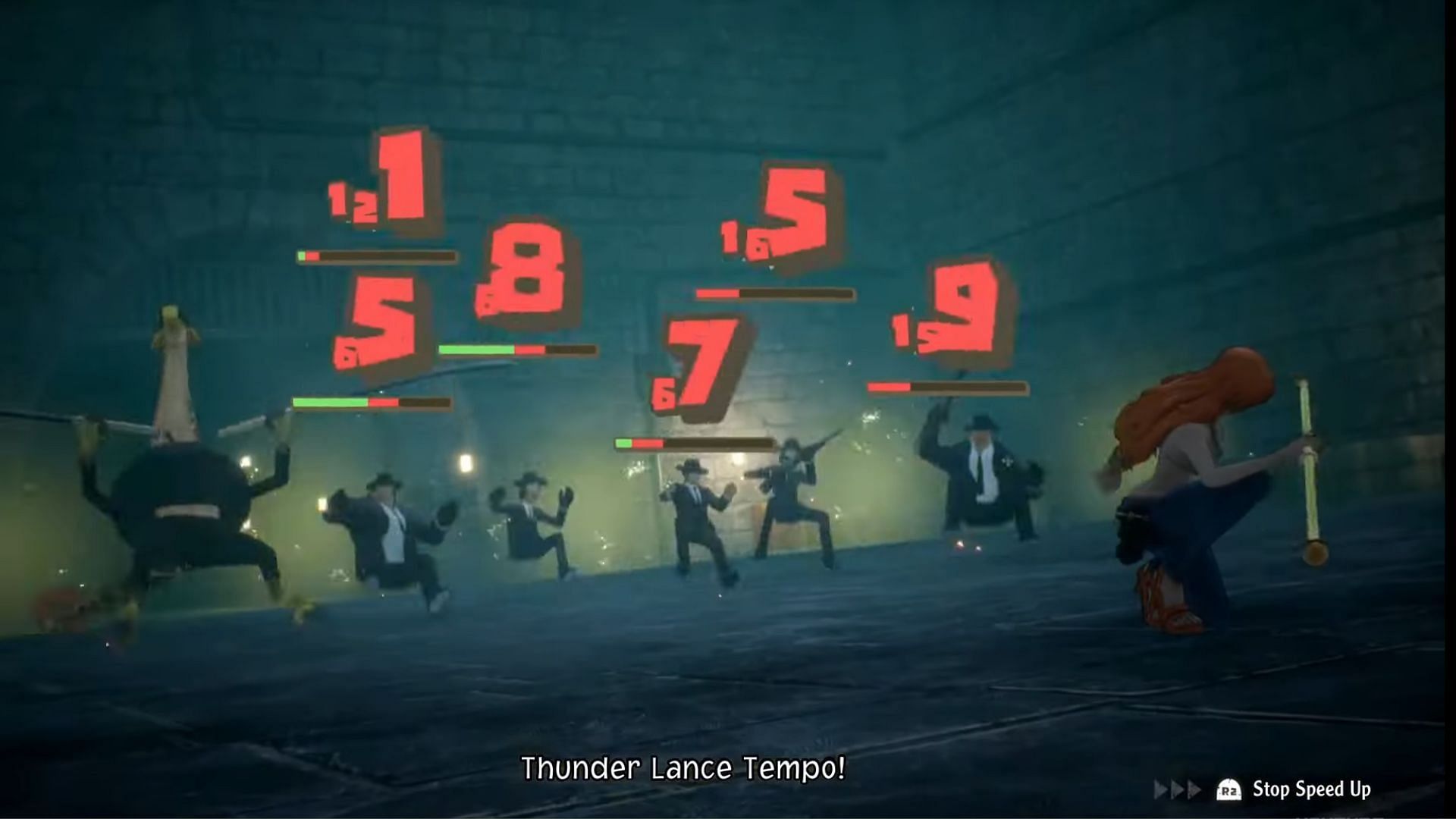 Nami&#039;s Thunder Lance Tempo area-of-effect attack (Image via Bandai Namco)