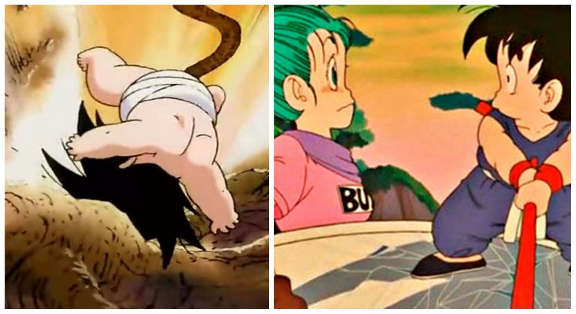 Goku bumping his head/Meeting Bulma in the anime (Image via Sportskeeda)