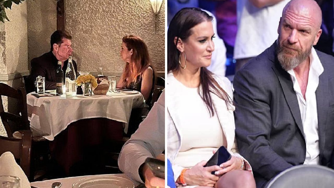 A rare Vince public sighting during hiatus (left); Stephanie McMahon and Triple H were at the helm during Vince