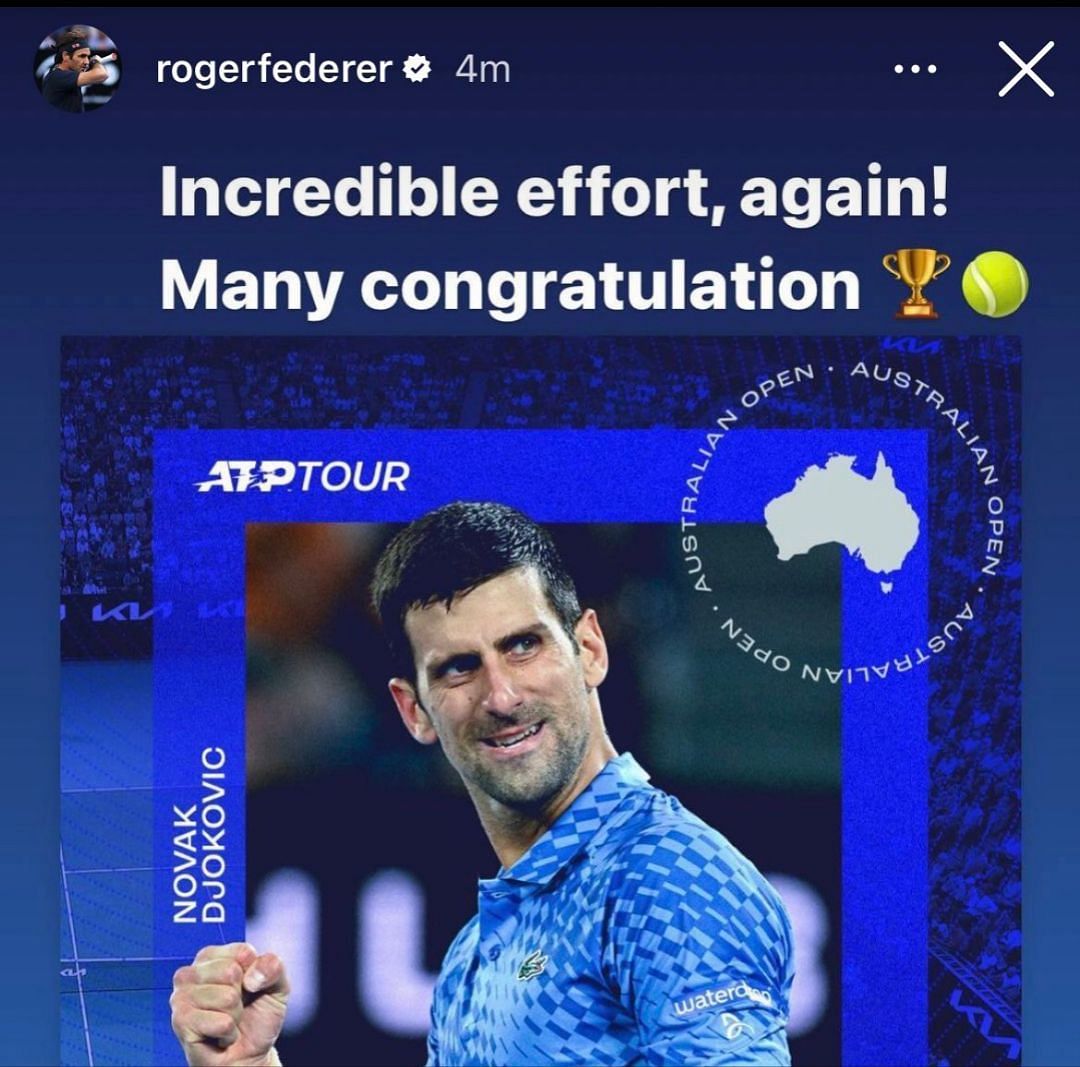 Federer congratulates Novak Djokovic