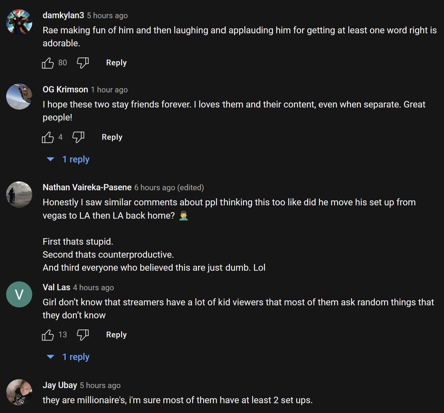 Fans in the YouTube comments provided their take on the streamer&#039;s interaction (Image via OfflineTV &amp; Friends Fans/YouTube)