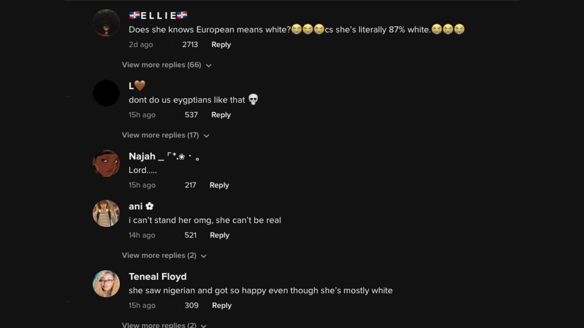 Comments of disbelief left on various TikToks 1/4 (Image via TikTok)