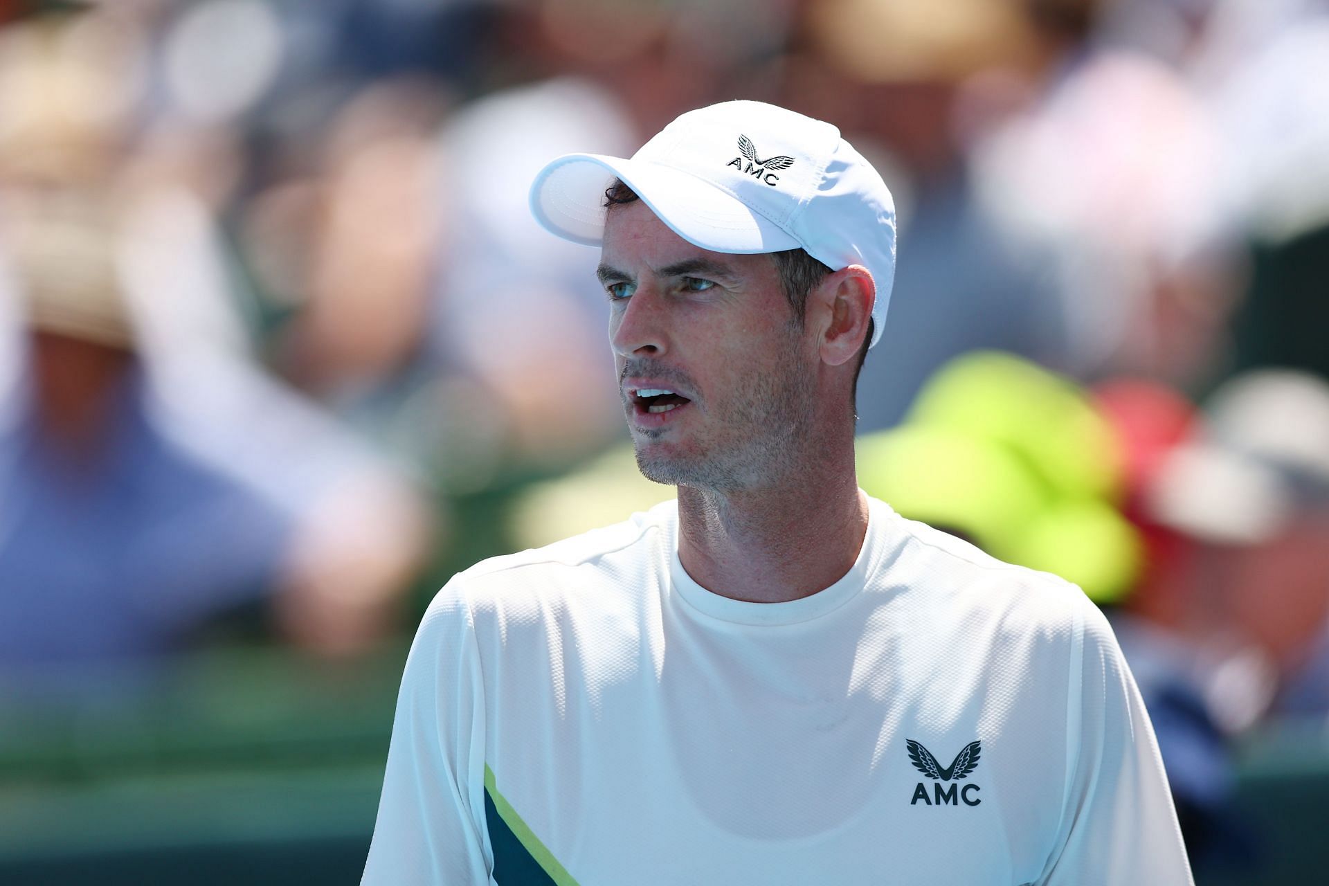 Andy Murray looks on in his match against Alex de Minaur