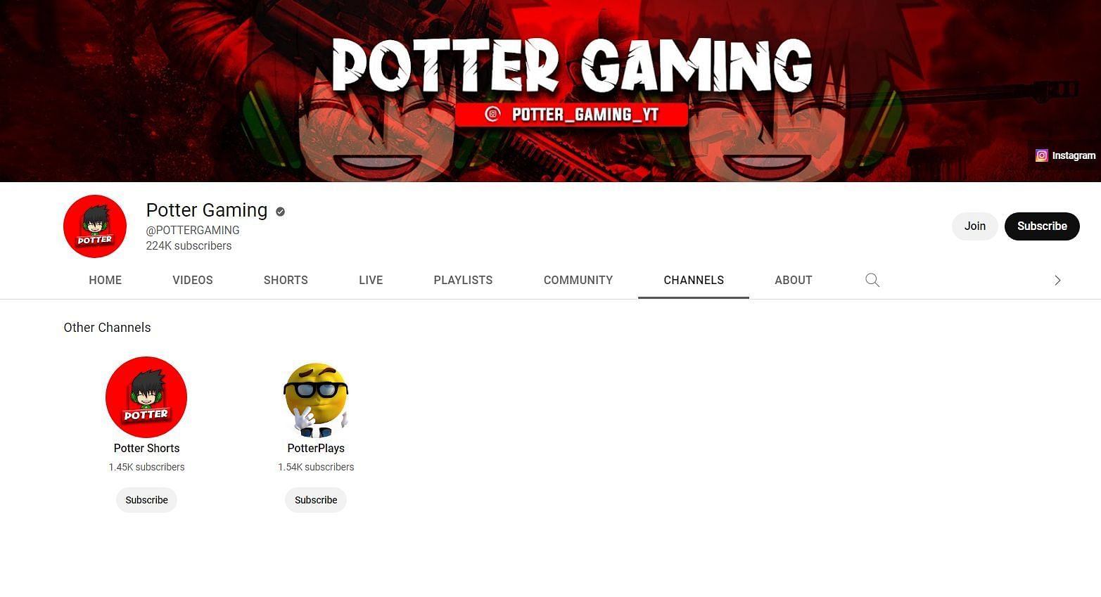 Arpit &quot;Potter Gaming&quot; Taneja&#039;s YouTube channels (Image via Google)