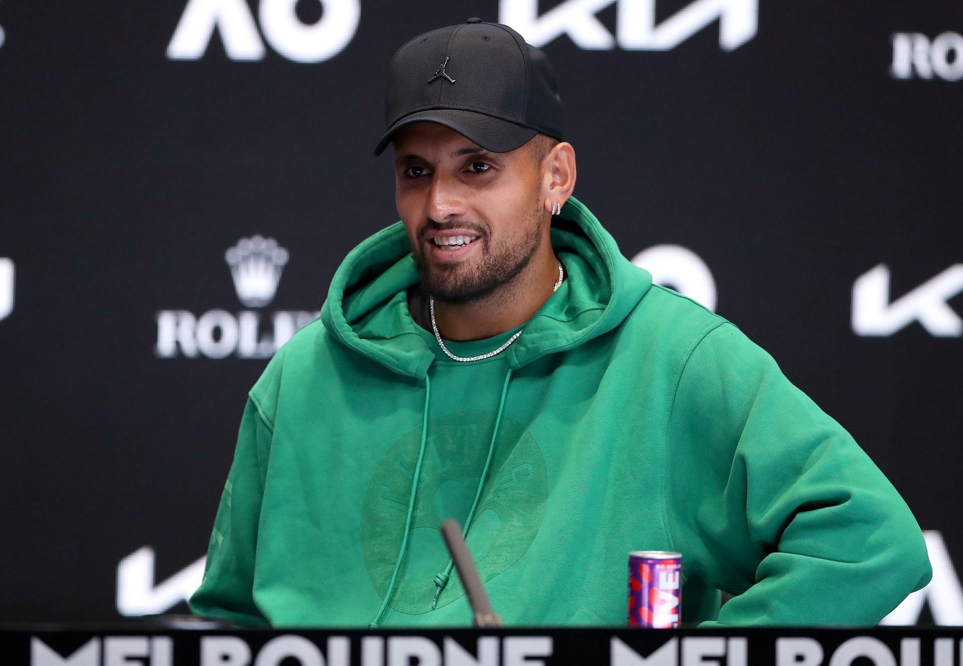 Nick Kyrgios pictured at a press conference.