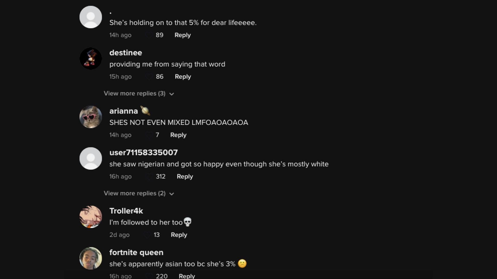 Comments of disbelief left on various TikToks 3/4 (Image via TikTok)