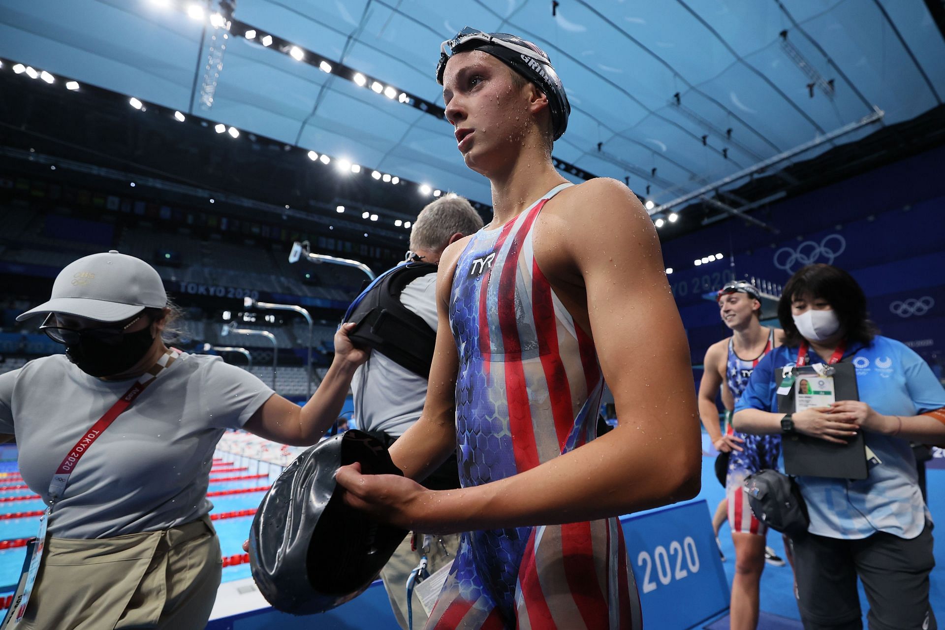 Katie Grimes looks on after the Women&#039;s 800m Freestyle Final at Tokyo Aquatics Centre in 2021