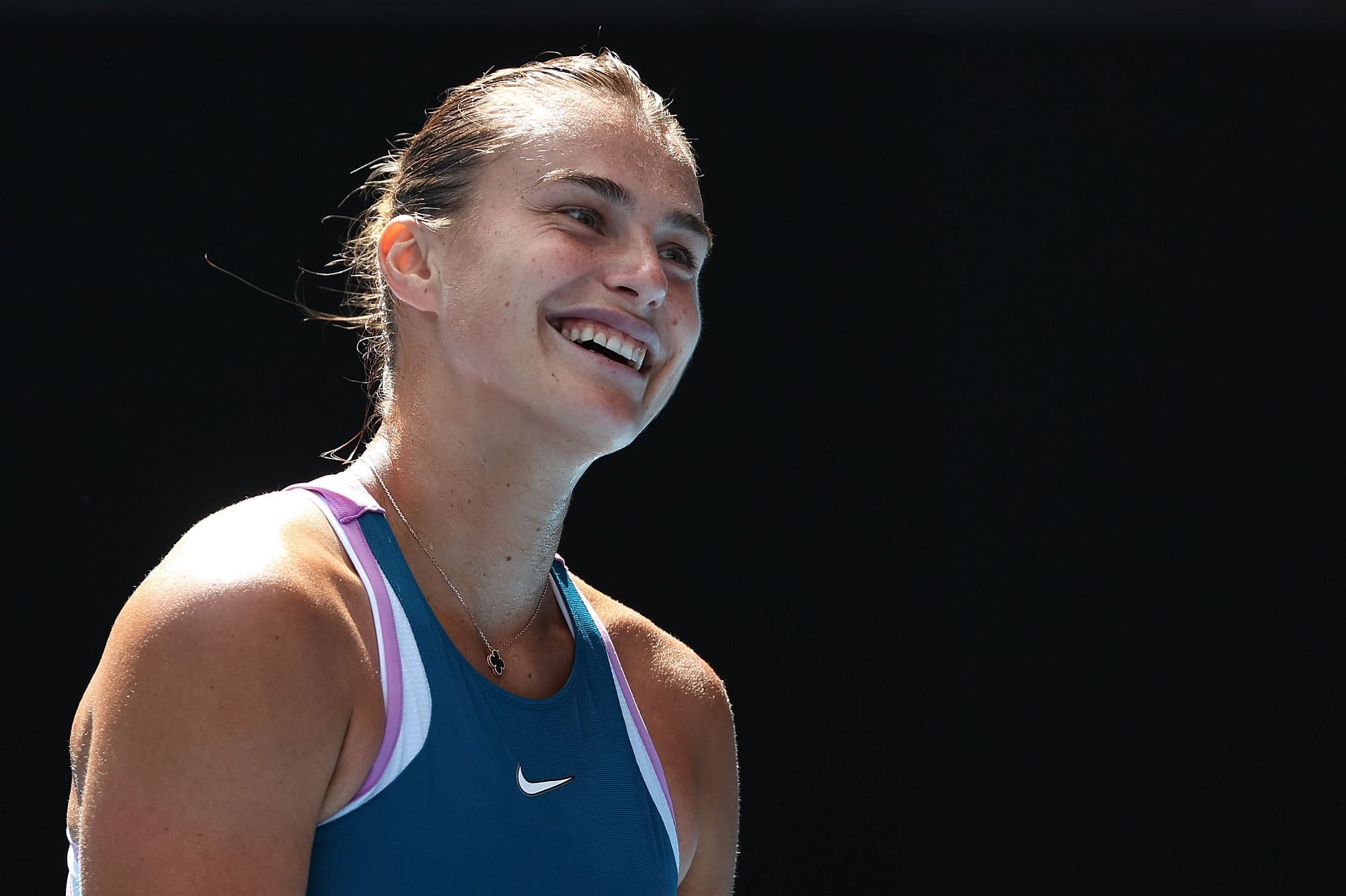 Sabalenka smiles after her third-round win at the 2023 Australian Open