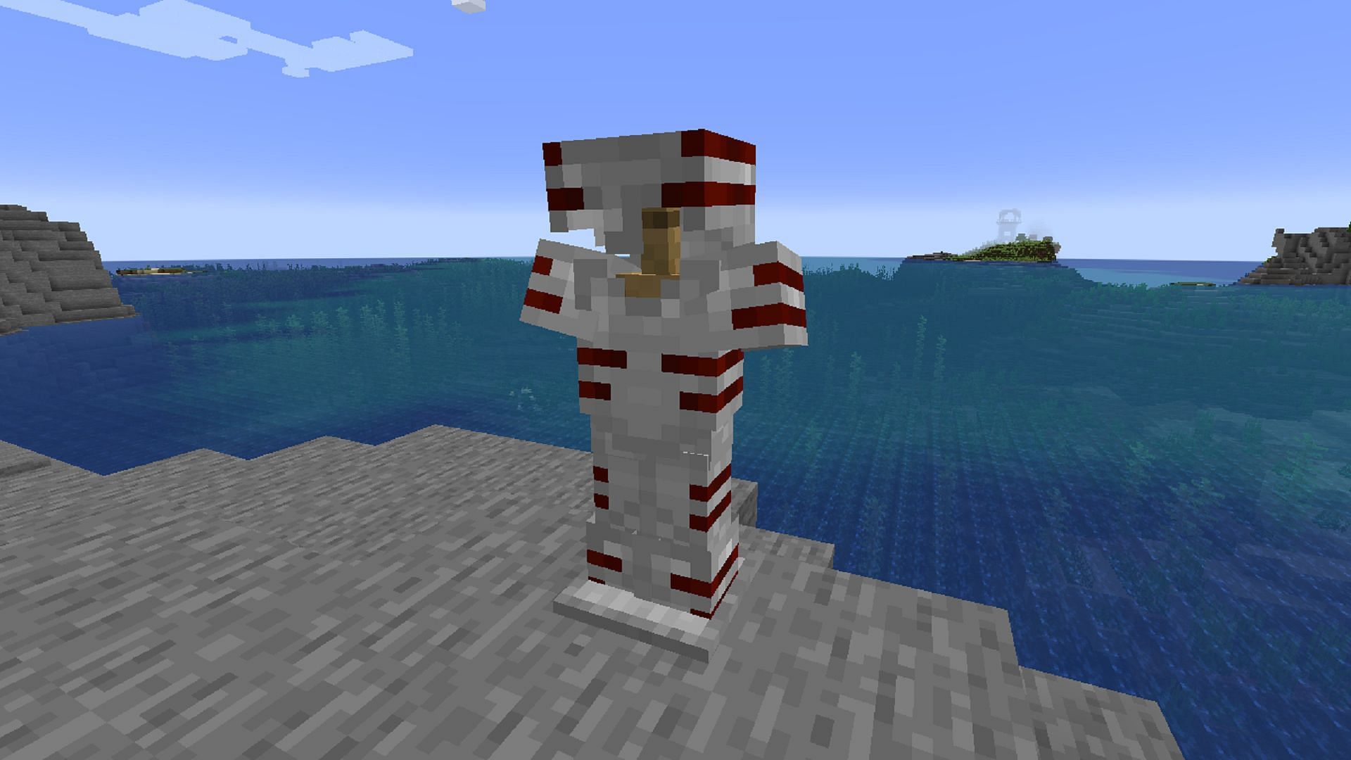 Iron armor using the rib pattern combined with redstone dust (Image via Mojang)
