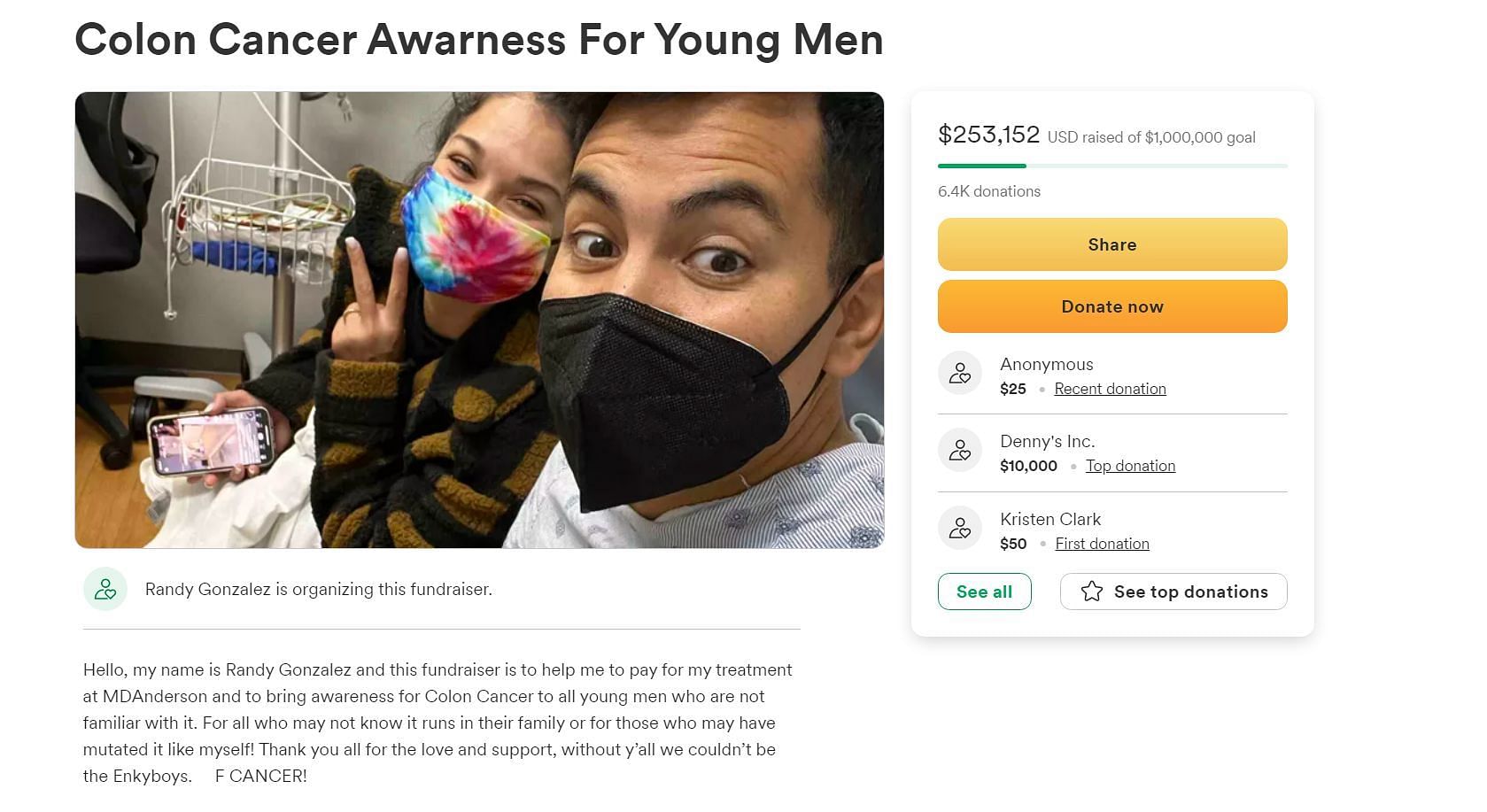 A fundraiser campaign created by Gonzalez for his medical expenses (Image via GoFundMe)