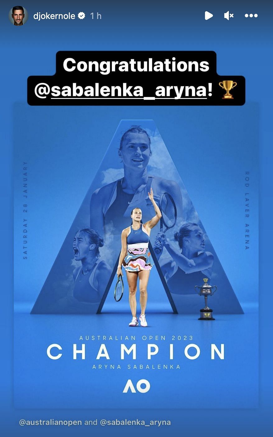 The 21-time Major champion congratulated Aryna Sabalenka