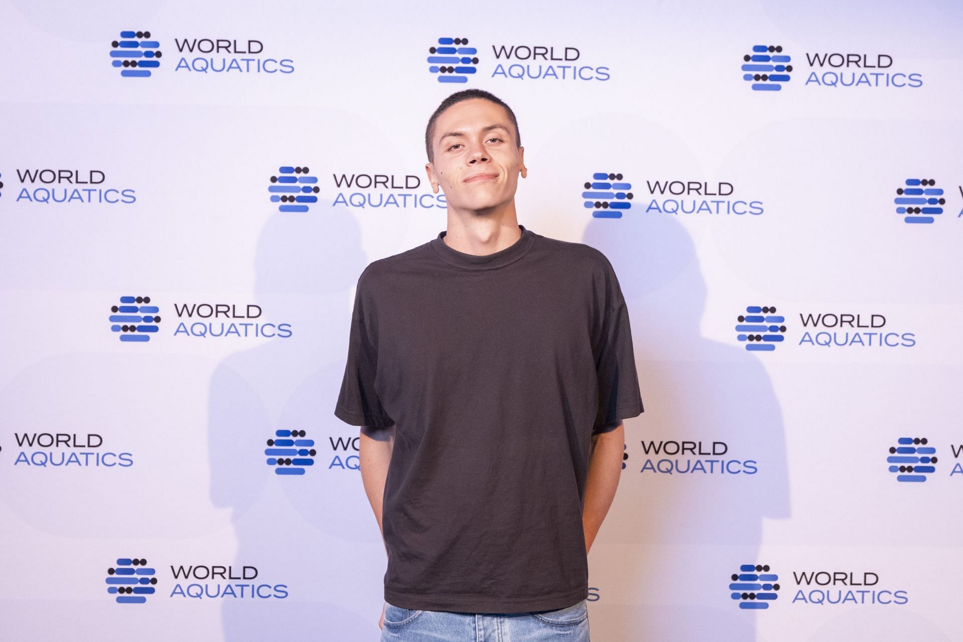 Swimmer David Popovici poses during a FINA Sponsorship and new name Announcement at LUME on December 12, 2022 in Melbourne, Australia. (Photo by Wayne Taylor/Getty Images for FINA)