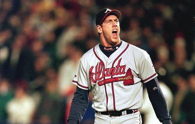 Controversial Atlanta Braves pitcher John Rocker screams in