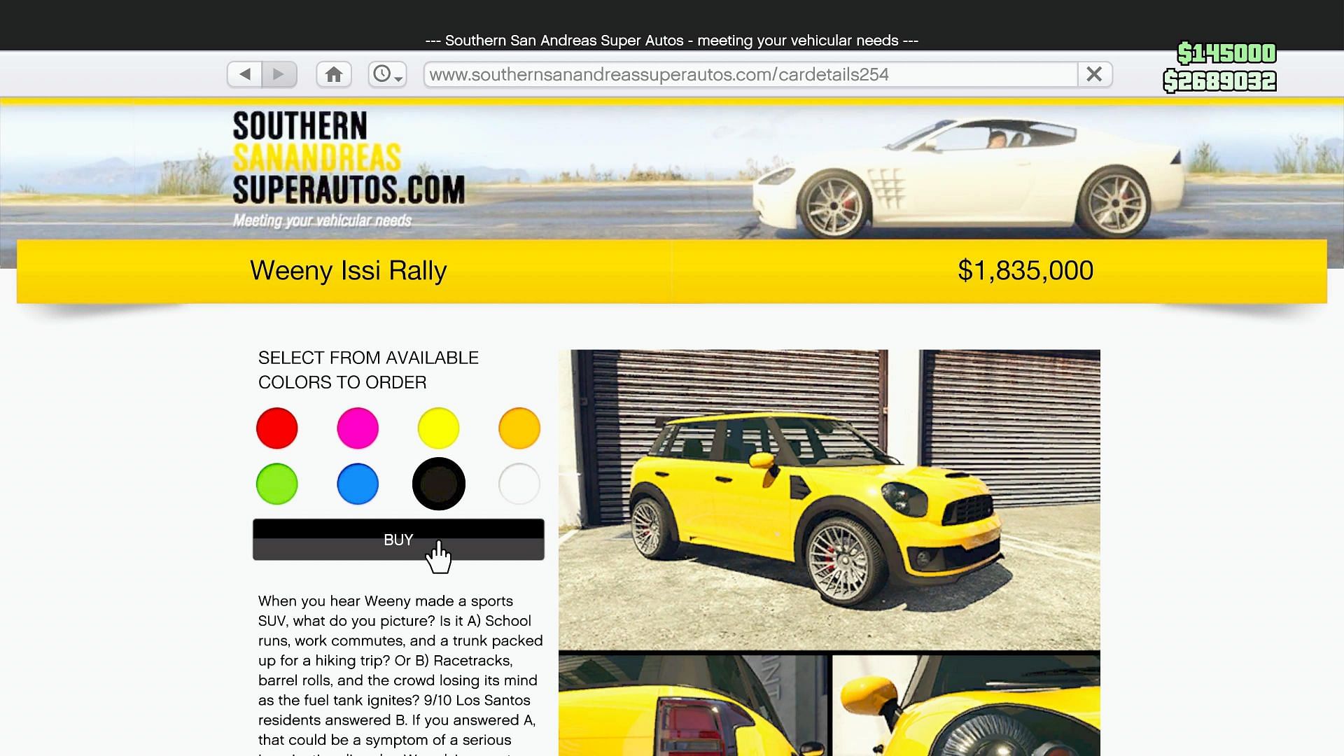 This is where you can purchase the car (Image via Rockstar Games)