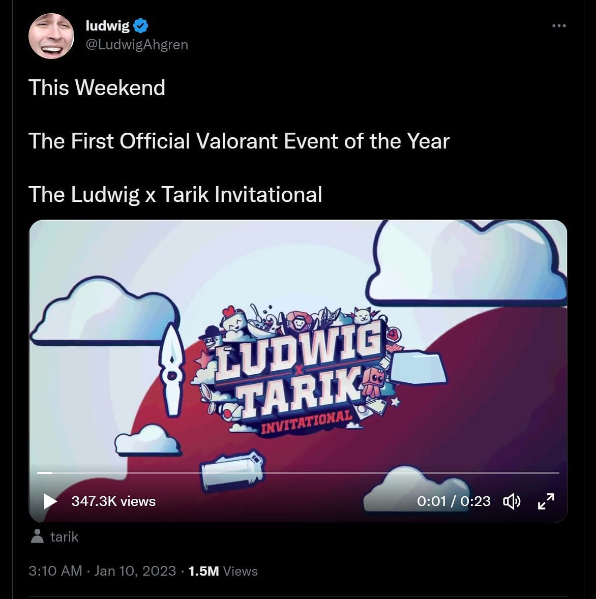 YouTube Gaming streamer announced the Valorant Invitationals on January 10, 2023 (Image via Twitter)