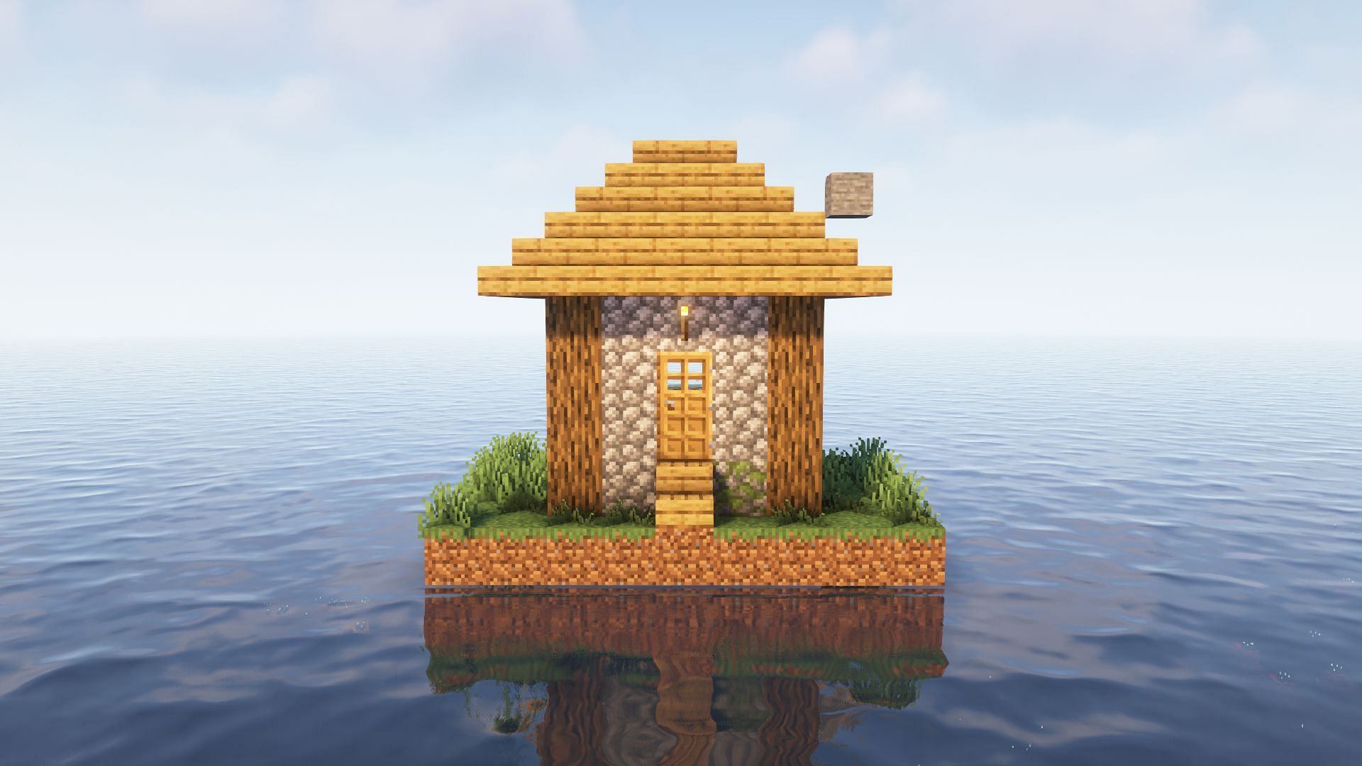 A village house pasted above an ocean (Image via Mojang)