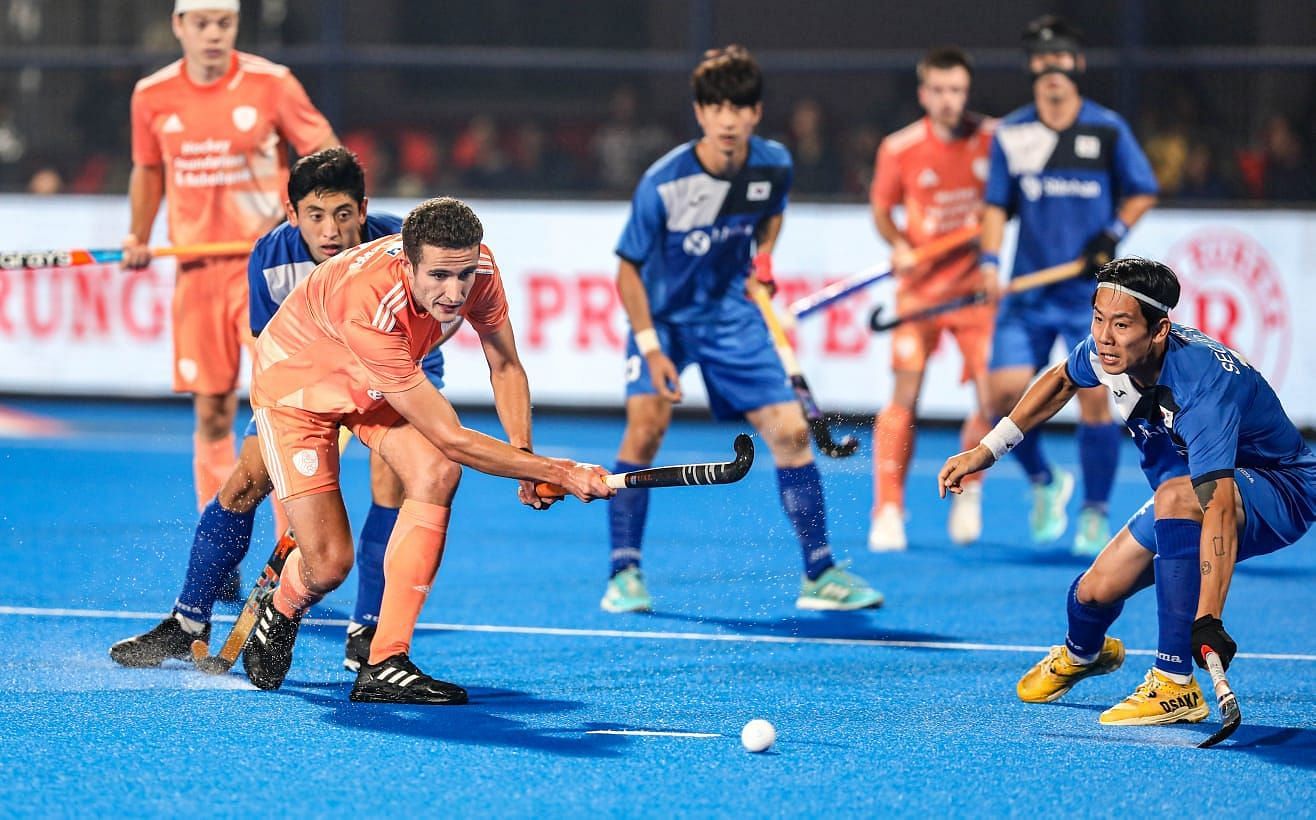 Netherlands and Korea teams in action in an earlier match (Image Courtesy: Twitter/Hockey India)