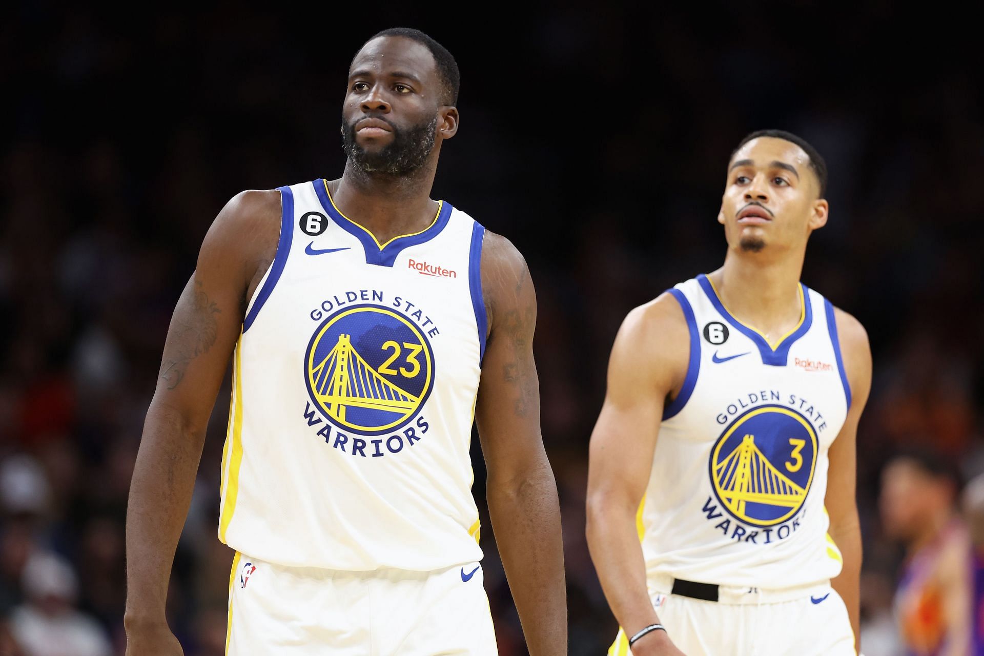 Draymond Green and Jordan Poole of the Golden State Warriors