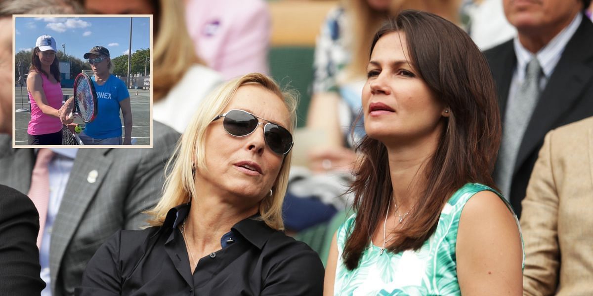  Martina Navratilova (L) &amp; Julia Lemigova; a snapost of the video posted by Lemigova on Instagram (inset)