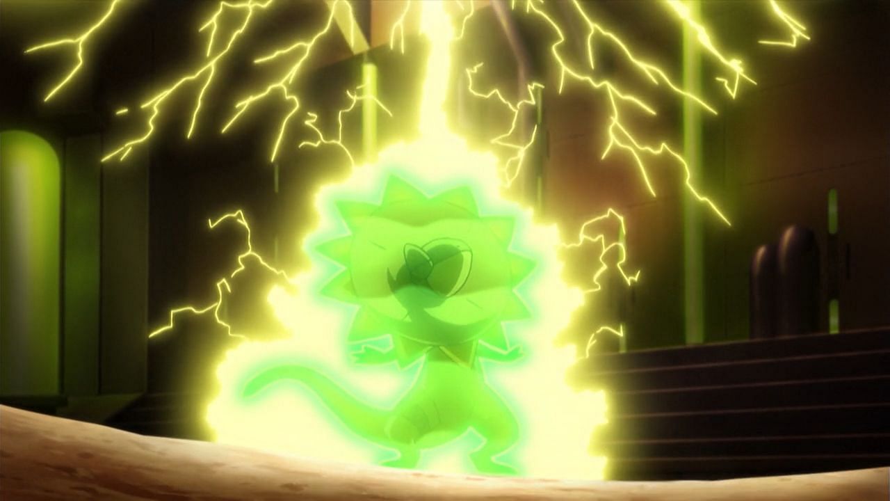 Heliolisk using its signature move, Parabolic Charge, in the anime (Image via The Pokemon Company)
