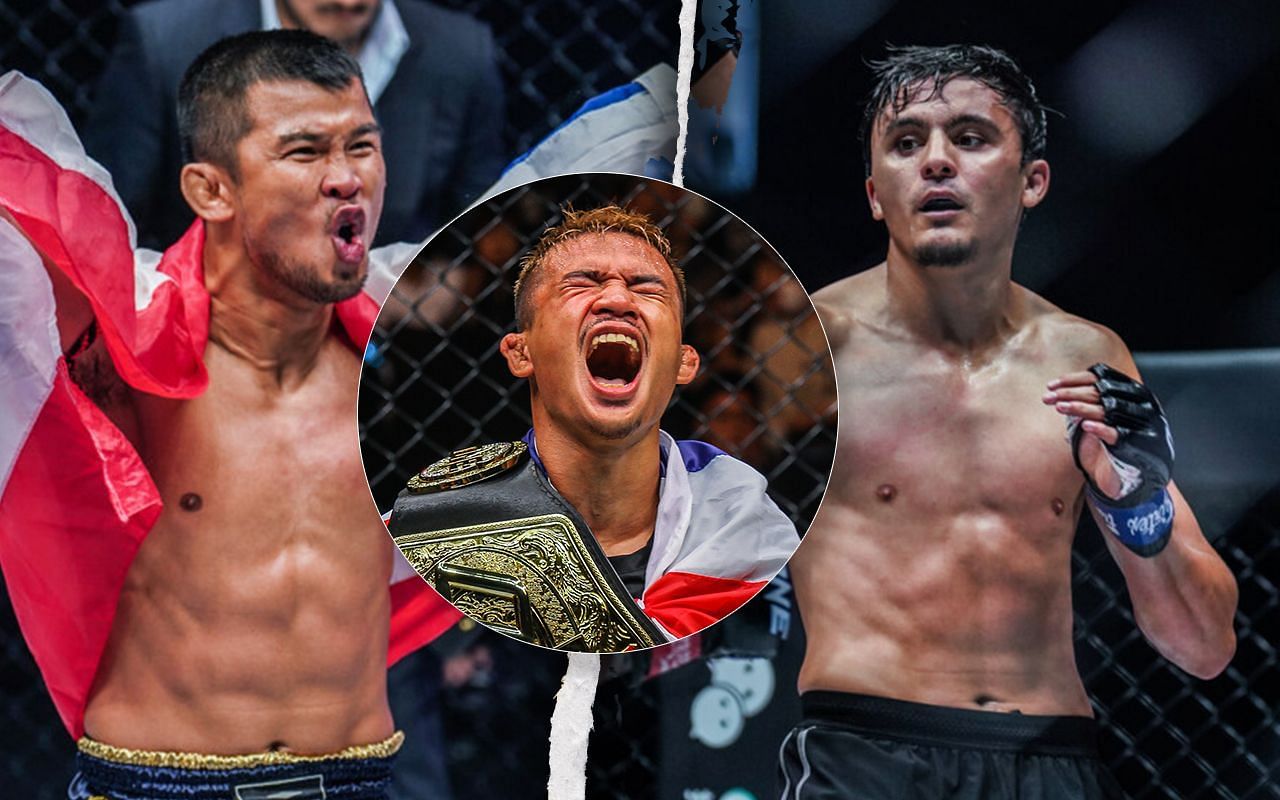 Superlek (M) picks Nong-O (L) to succesfully defend his belt against challenger Alaverdi Ramazanov (R). | Photo by ONE Championship