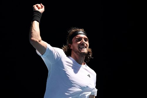 Stefanos Tsitsipas celebrates his win over Tallon Griekspoor