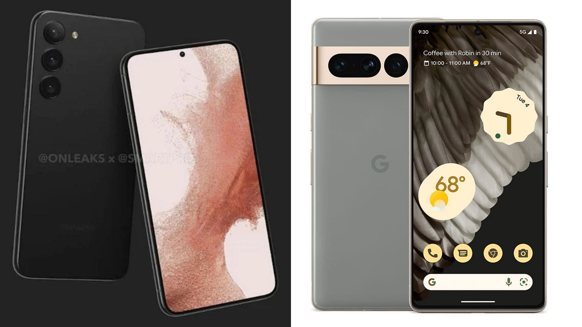 Wait for S23 series or get a Pixel 7? (Image by @OnLeaks, @SmartPrix and Google)