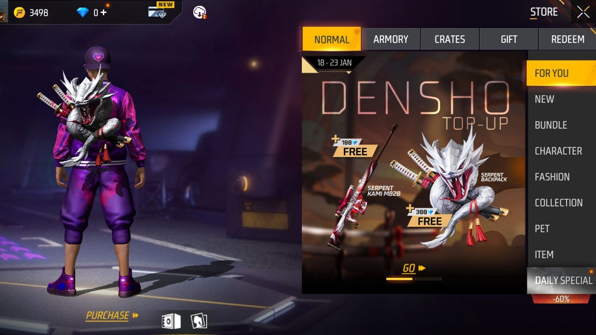 The Densho Top-Up event will be live until January 23, 2023 (Image via Garena)