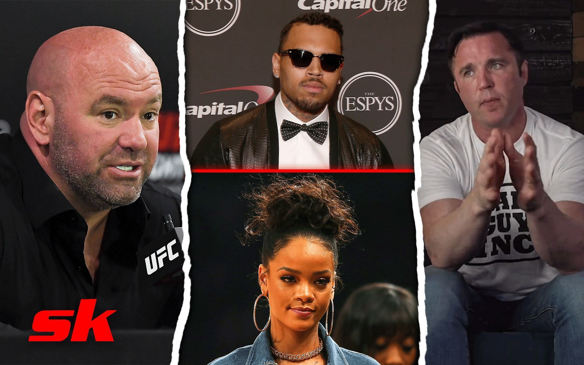 Dana White (Left), Chris Brown (Top), Rihanna (Bottom), Chael Sonnen (Right) [Image courtesy: Getty and @sonnench on Instagram]
