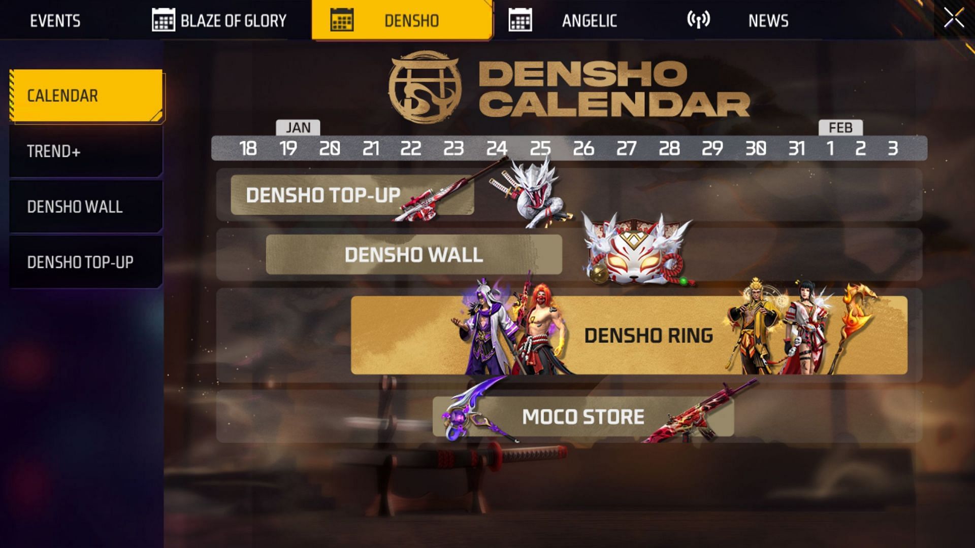 Select the Densho Wall event from the available options on the left (Image via Garena)
