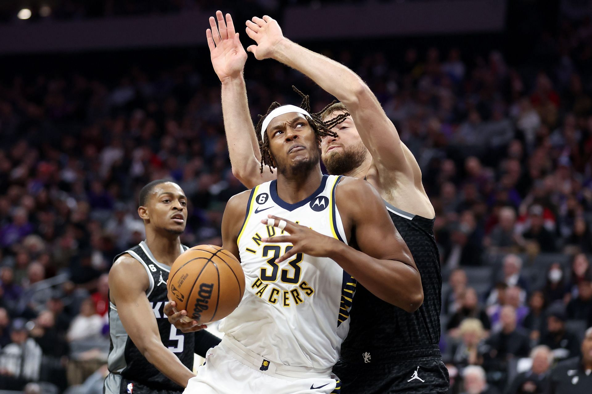 Myles Turner of the Indiana Pacers against the Sacramento Kings