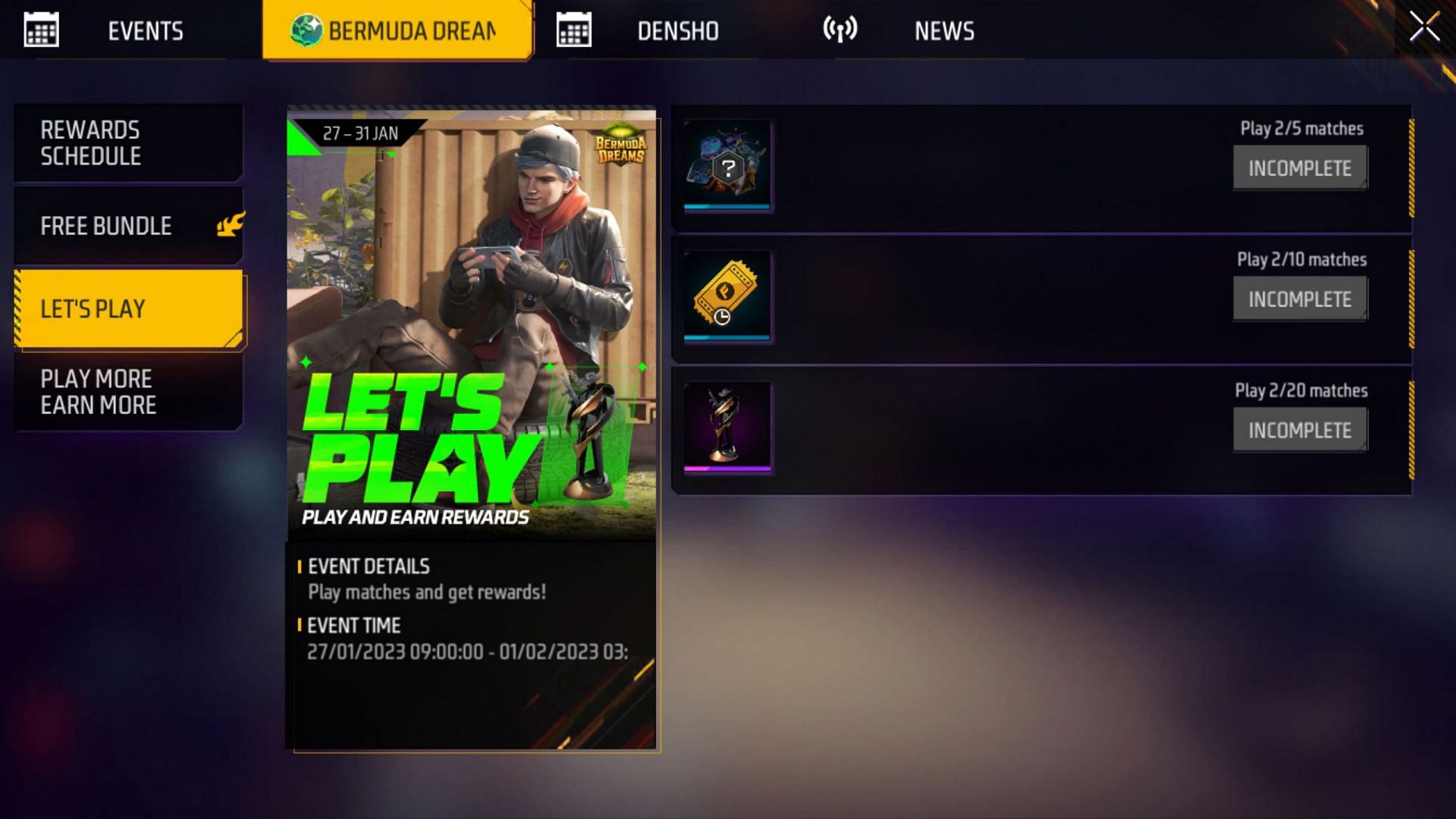 Let&#039;s Play event in Free Fire MAX (Image via Garena)