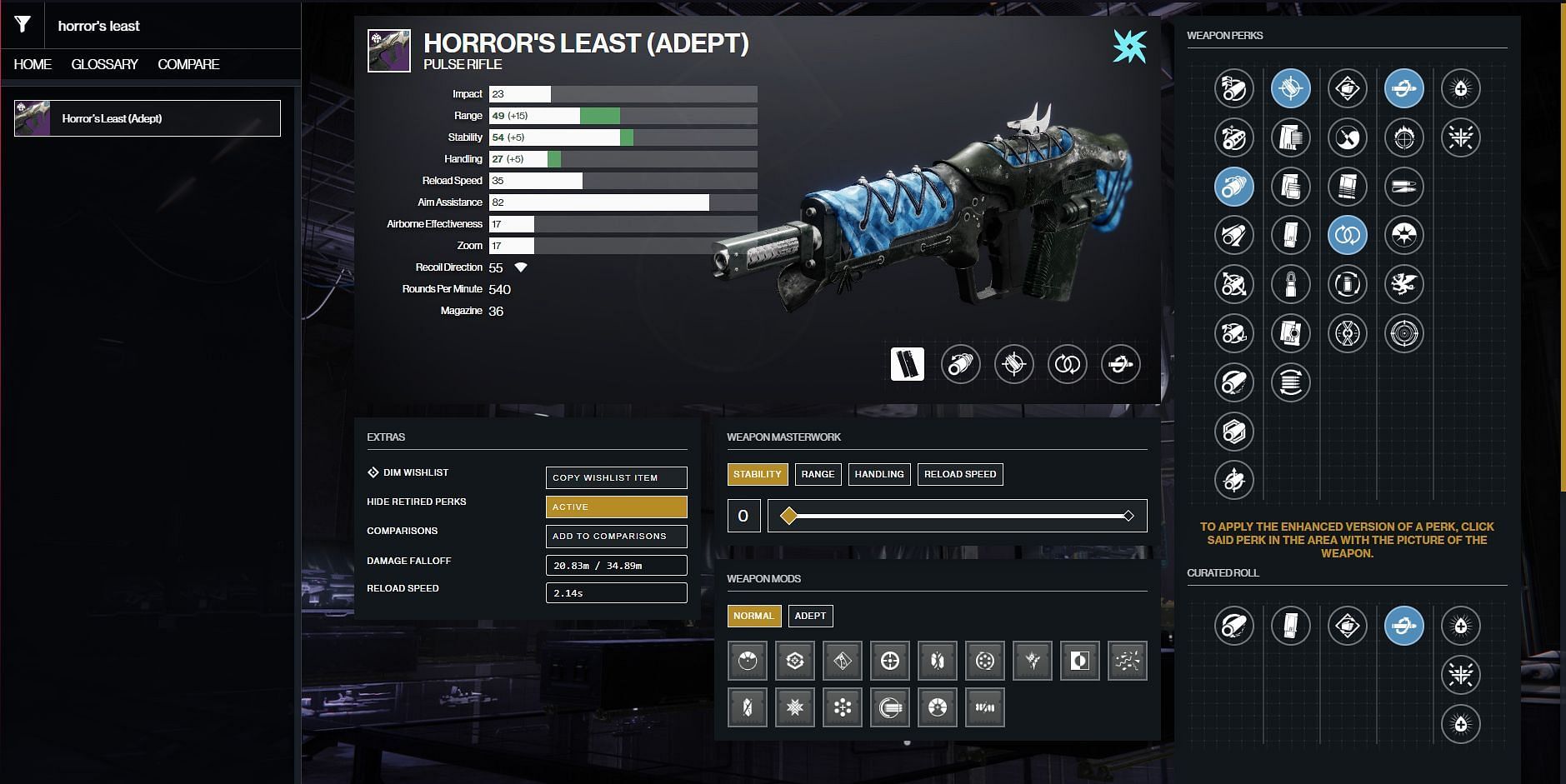 Horror&#039;s Least PvP god roll (Image via Destiny 2 Gunsmith)