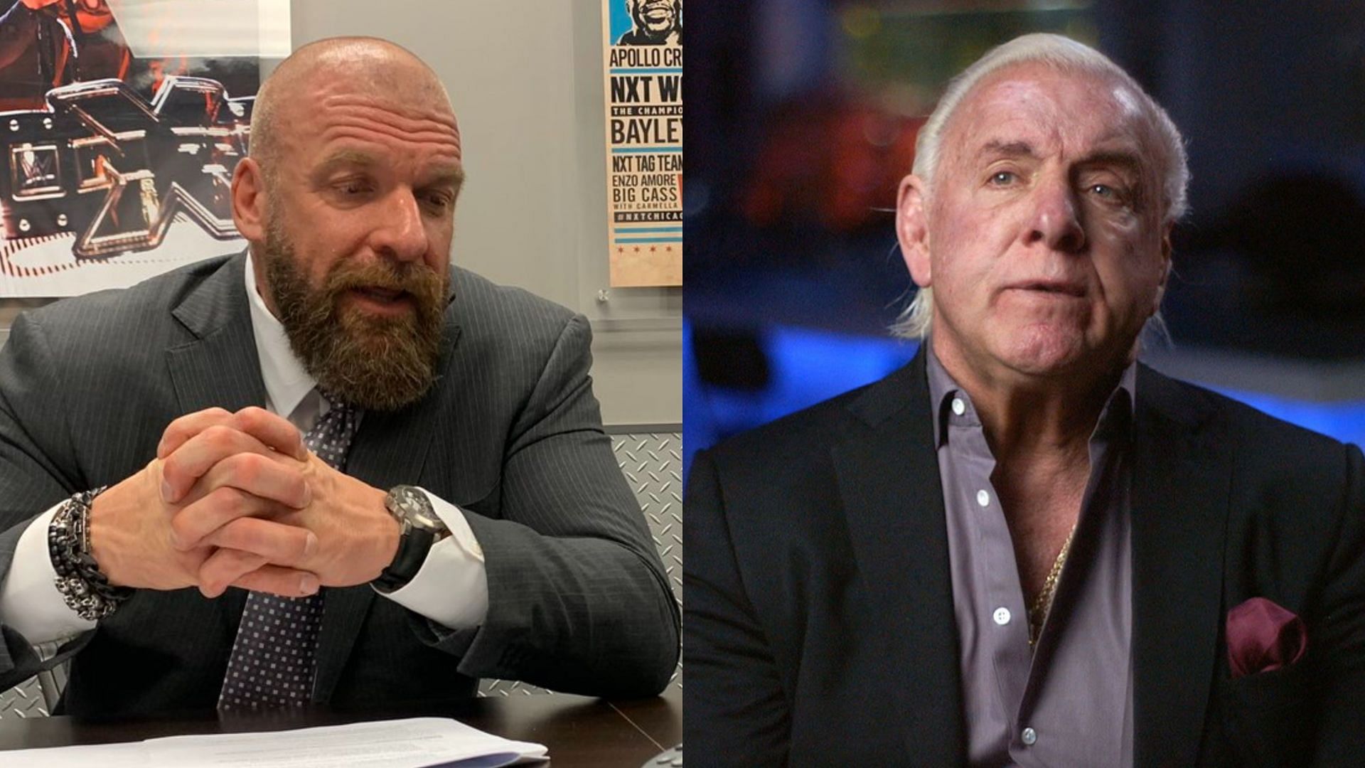 WWE CCO Triple H (left) and Hall of Famer Ric Flair (right)
