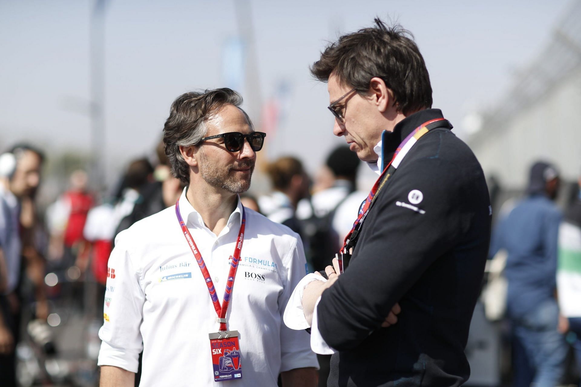 Formula E CEO Jamie Reigle and Mercedes Executive Director and team principal Toto Wolff (Image courtesy: Formula E images)
