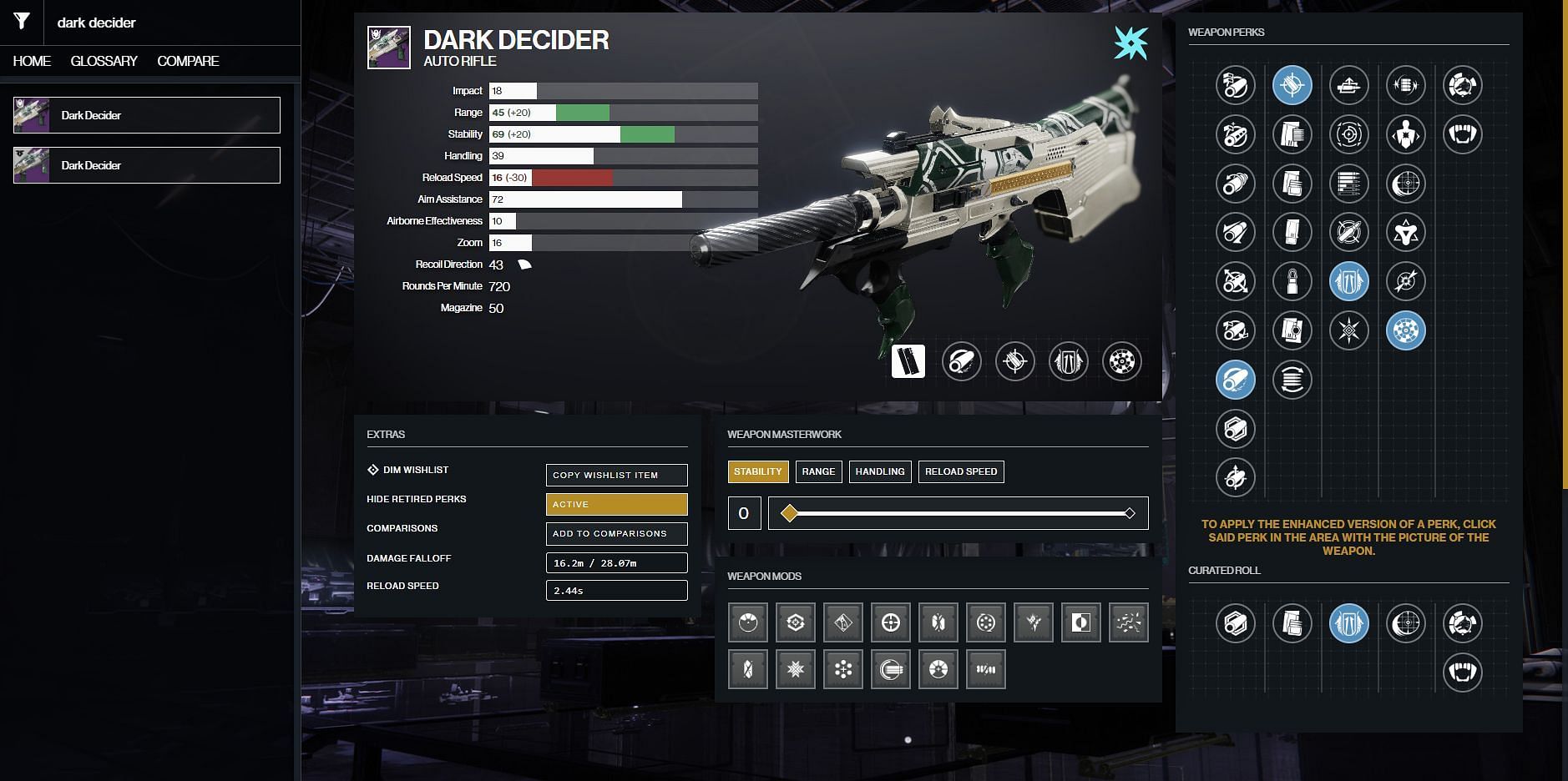 Dark Decider PvP god roll (Image via Destiny 2 Gunsmith)