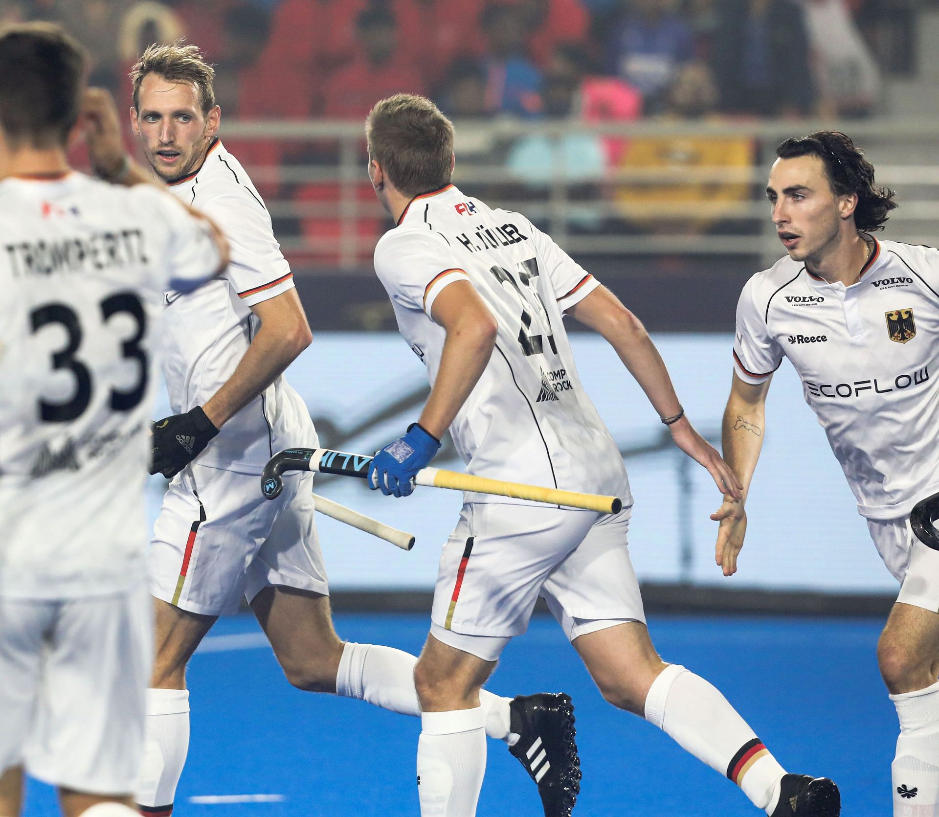 Germany celebrating a goal against Korea in an earlier match (Image Courtesy: Twitter/Hockey India)