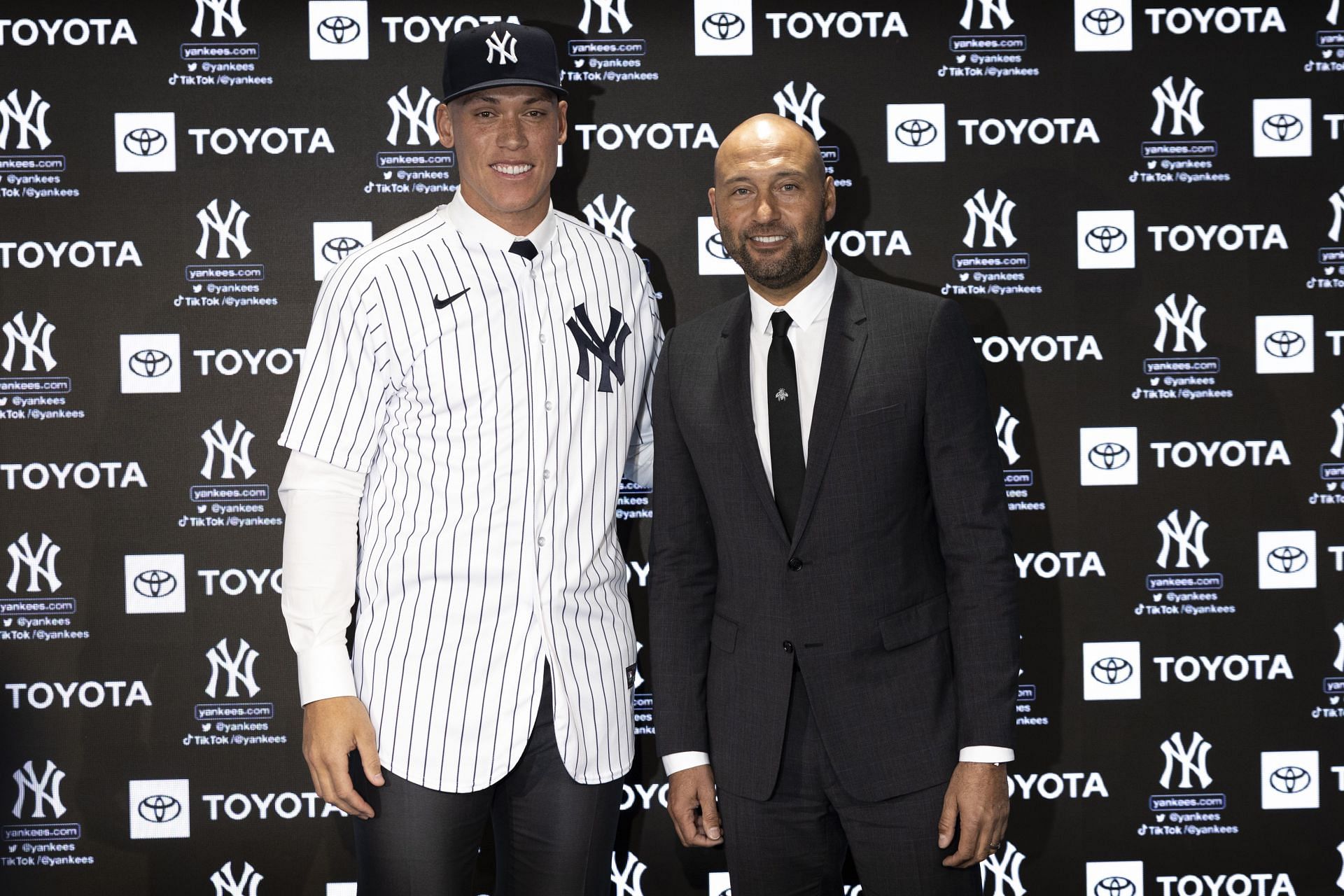 Aaron with Derek Jeter at new York Yankees Press Conference