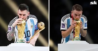 Argentina captain Lionel Messi reacts as Brighton welcome back Alexis Mac Allister after 2022 FIFA World Cup win