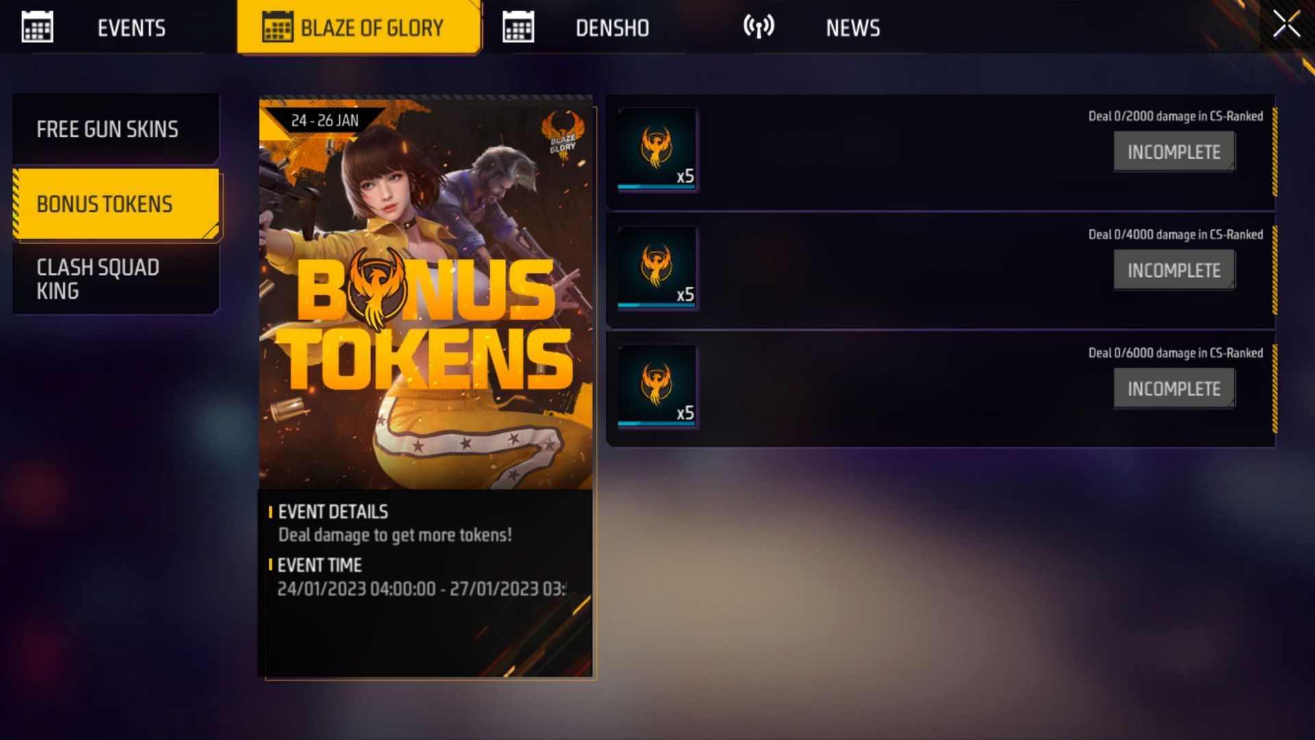 The Bonus Tokens event has started in Free Fire MAX (Image via Garena)