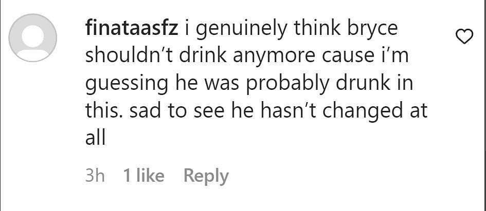 A comment calling out Bryce (Image via Instagram/@finataasfz)