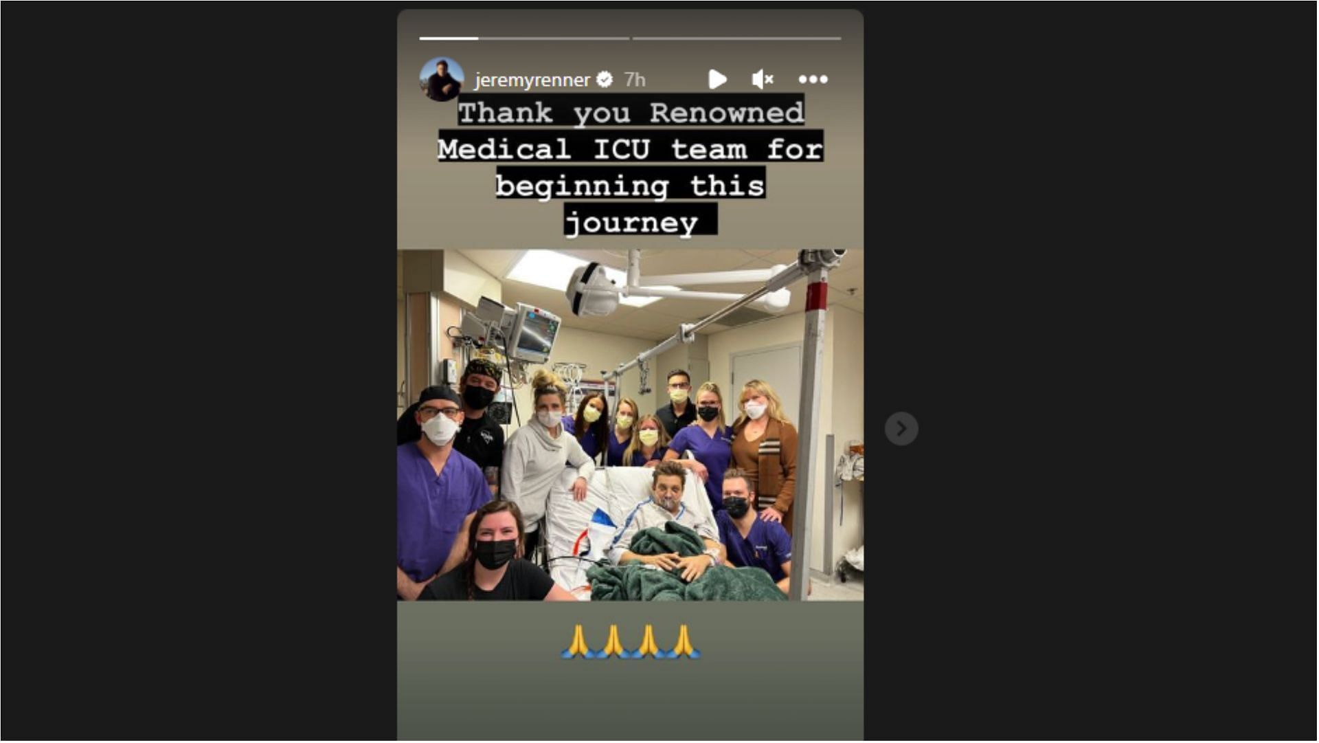 Jeremy Renner gave an update from the hospital (Image via jeremyrenner/Instagram)