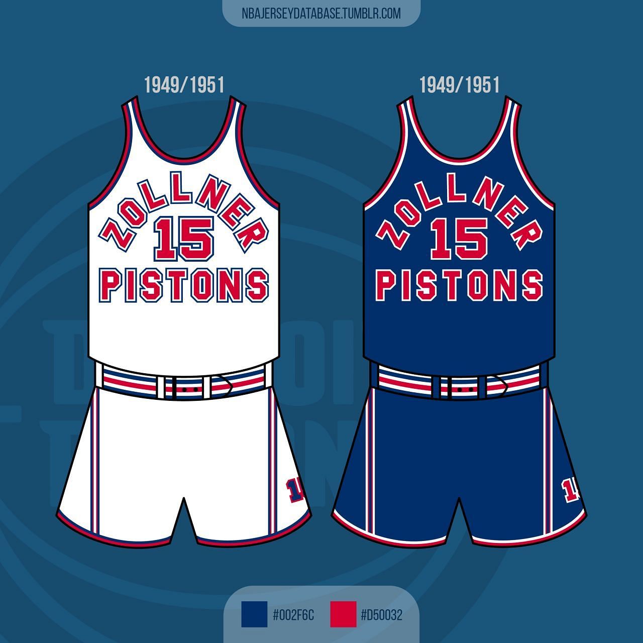 Home and away team kit for the defunct Fort Wayne - Zollner Pistons