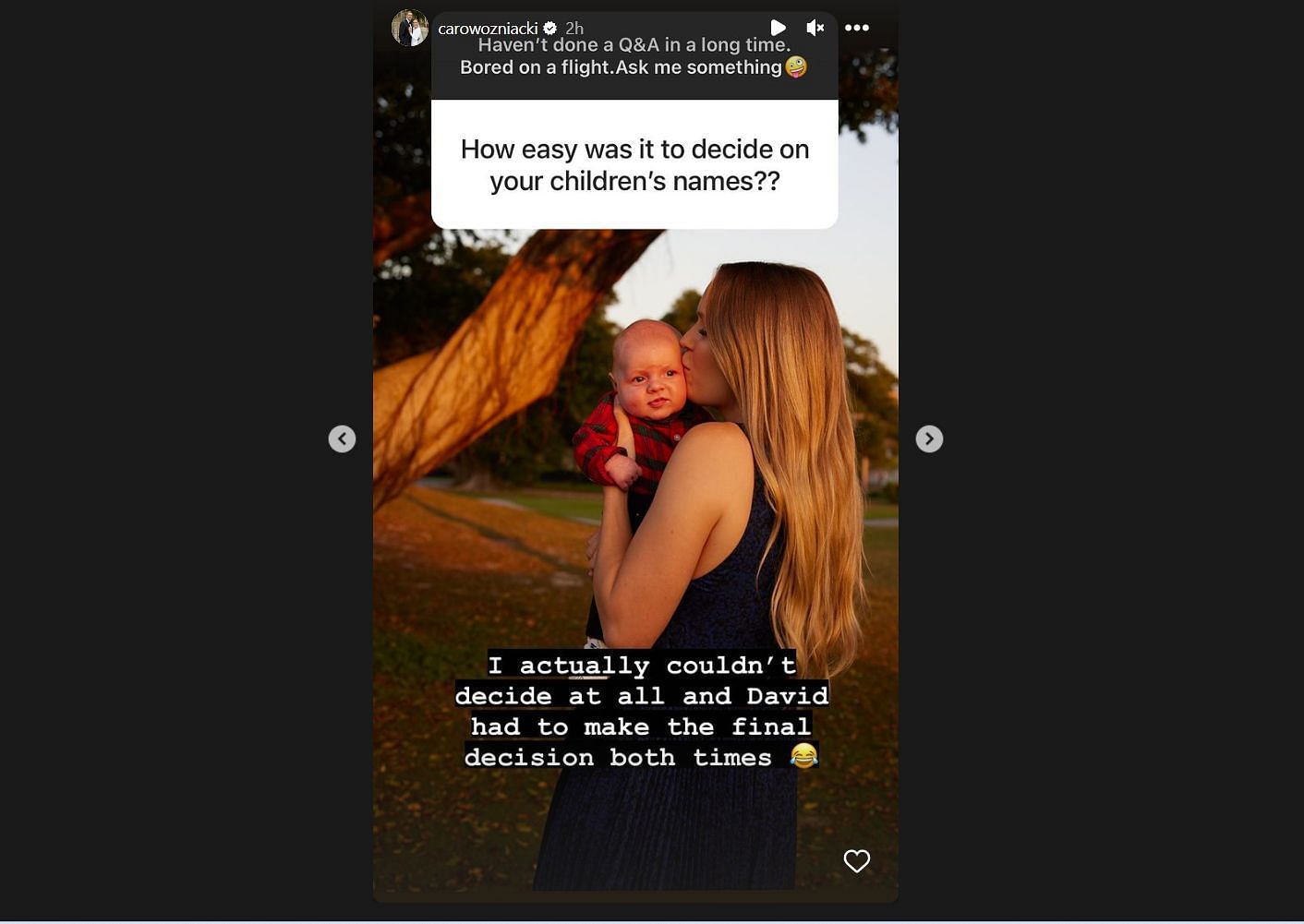 Via Instagram - Caroline Wozniacki reveals the story behind her kids&#039; names.