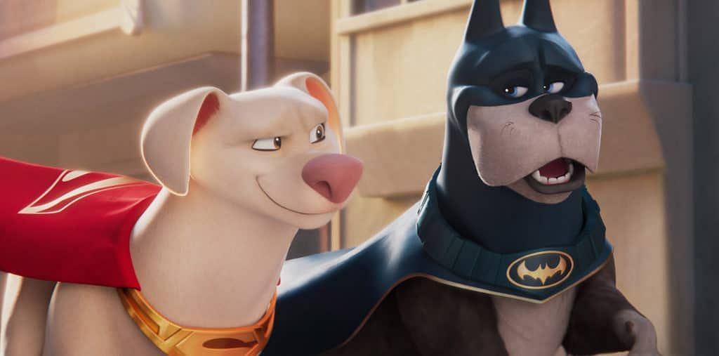 Dwayne Johnson as Krypto the Superdog and Kevin Hart as Ace the Bat-Hound in DC League of Super-Pets (2022) (Image via Warner Bros)