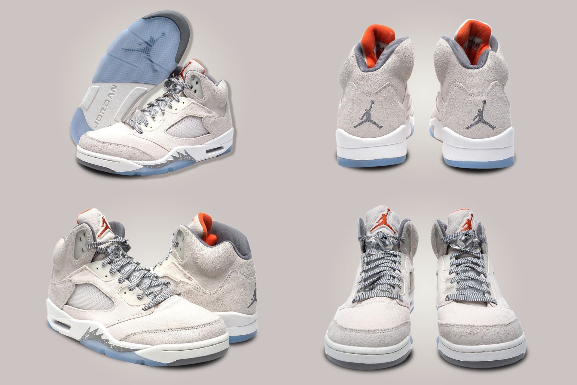 The upcoming Nike Air Jordan 5 Craft sneakers, which are clad in Light Orewood Brown, Safety Orange, Flat Pewter, and Sail colors (Image via Sportskeeda)