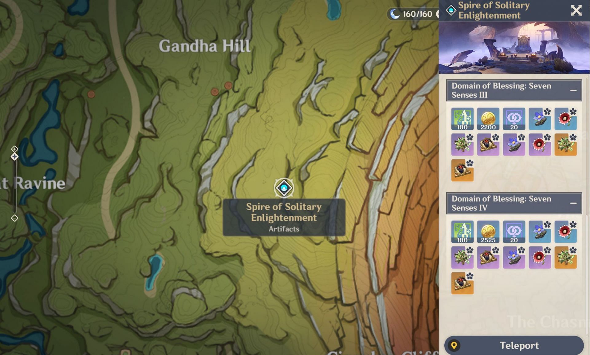 The location of the Domain that holds Gilded Dreams and Deepwood Memories (Image via HoYoverse)