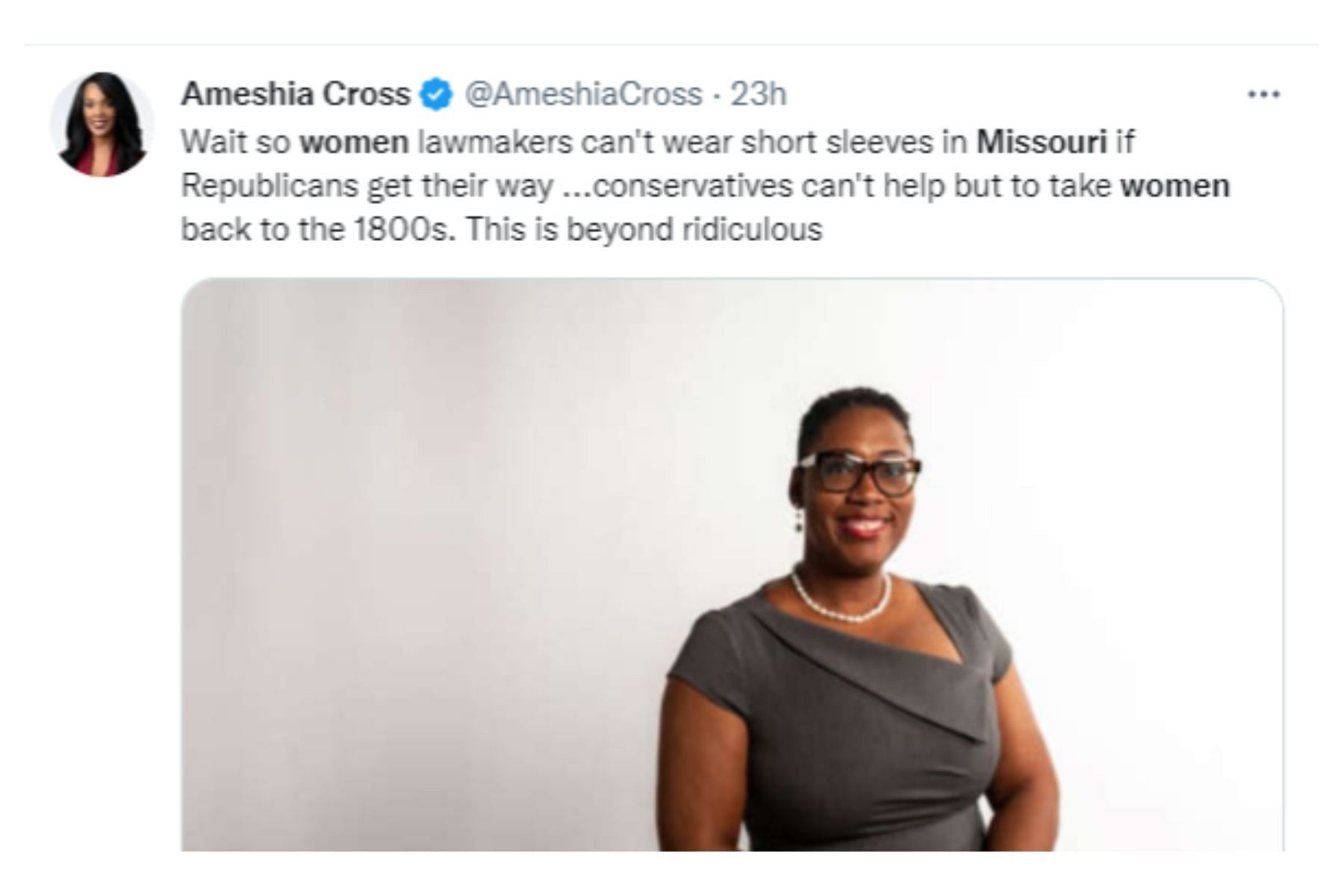 Ameshia Cross reacts to Missouri lawmakers&#039; dress code amendment (Image via Twitter/@AmeshiaCross)