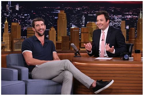 Phelps and Fallon in conversation with each other on The Tonight Show (Image via YouTube/The Tonight Show)