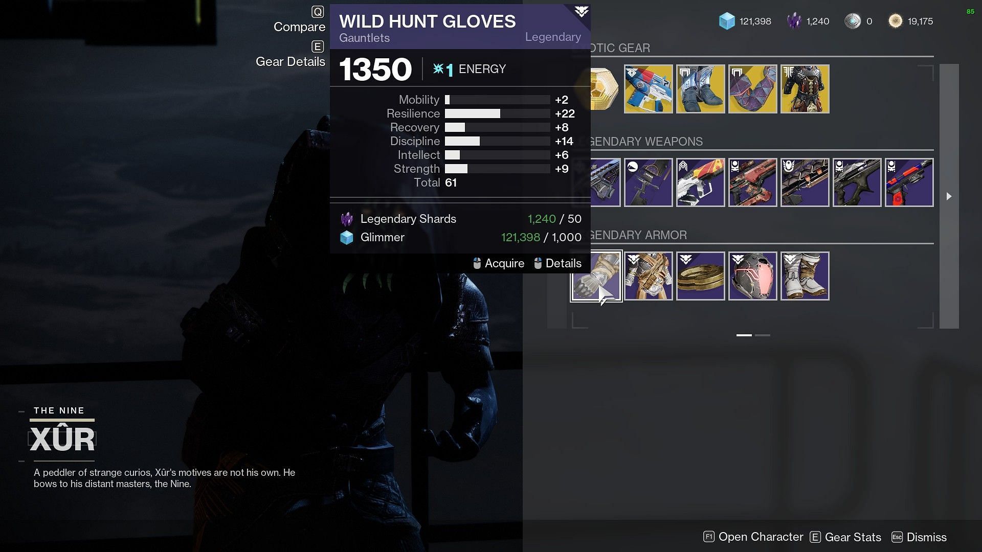 Warlock gauntlets for sale this week at Xur (Image via Destiny 2)